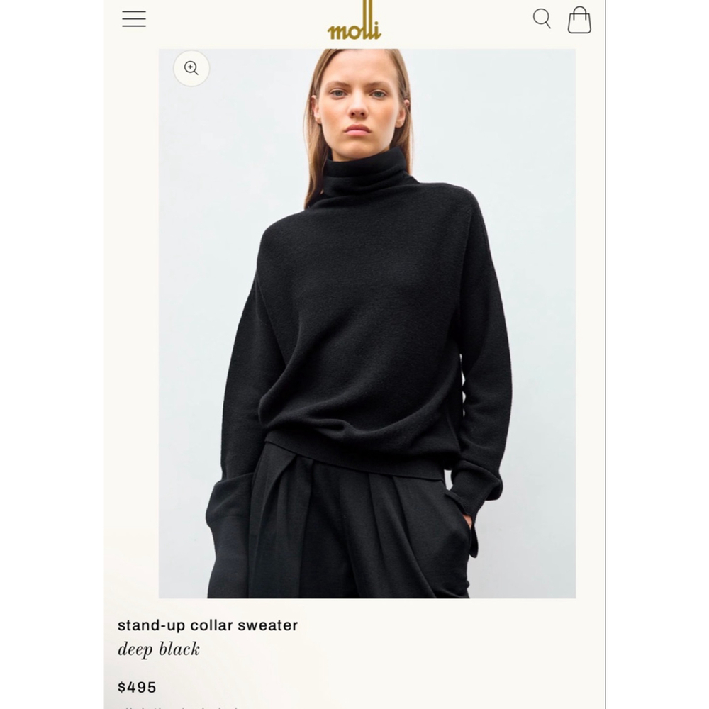 NWOT Molli Black Stand-Up Collar Sweater M Merino Wool (only iykyk!)